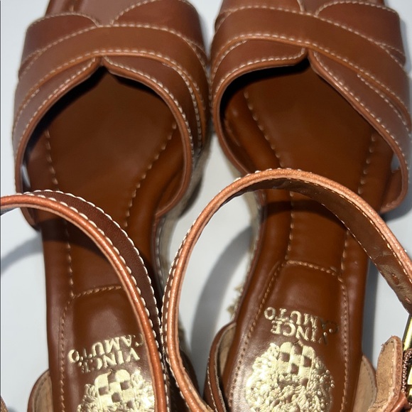 Vince Camuto Brown Leather Wedge Sandals - Picture 9 of 12